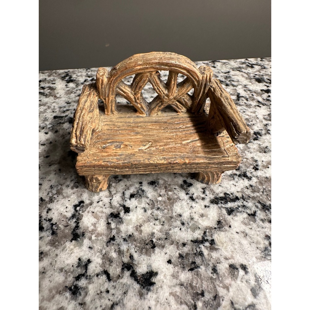 Rustic Log Cabin Bench Miniature Fairy Garden Decor Accent‎